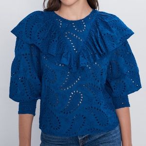 NWT Zara size S blue ruffled top